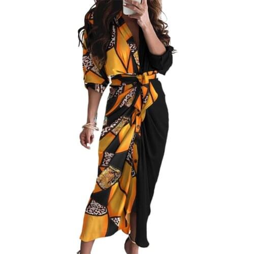6 Colors Ladies Slim Summer Elegant Short Sleeve Dress Lace Up High Waist Women Leopard Color Block Printing Dress for Going Out