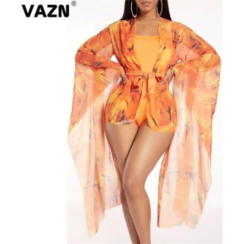 VAZN 2020 Top Quality Plus Size Beach Sweet Young Sexy Full Sleeve X-Long Cloth Top 1 Piece Bodysuits Slim Women 2 Piece Set