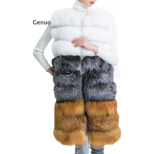 Luxury Fox Fur Thick Jacket Long Vest Women Winter Faux Fox Fur Patchwork Vest Ladies Fake Fox Fur Gilet Femme Outer Wear