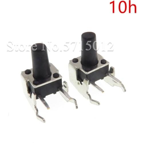 100pcs/lot Tact Switch 6*6*10mm Push Button Switch Touch Switches 2 Feet Right Angle With Stent