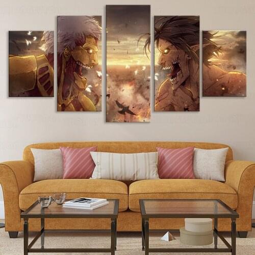 5 Pieces Attack on Titan Battle Eren Yeager Poster Modern Home Wall Decor Picture Art Print Painting On Canvas For Living Room