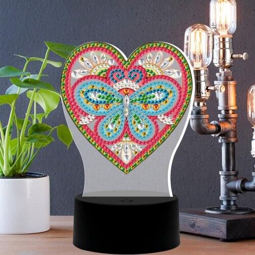 7 Colors Available Lamp Led 5D Diamond Painting Heart Shaped Butterfly Light Diamond Embroidery Cross Stitch Rhinestone Decor