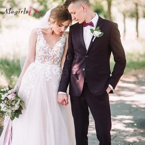 Alagirls Boho Wedding Dress 2020 Embroidery V-Neck Sleeveless Beach Wedding Dresses Plus Size Bridal Gowns vestidos de noiva
