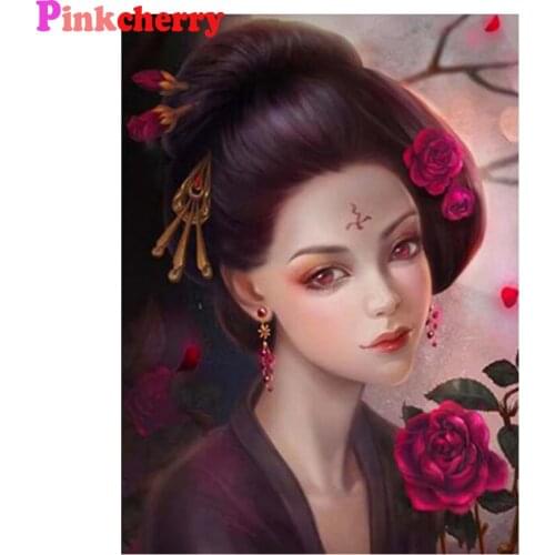 DIY Diamond Painting 5D Full Drill Square Japanese Woman Geisha Flower Rhinestone Diamond Embroidery Cross Stitch Kit Mosaic