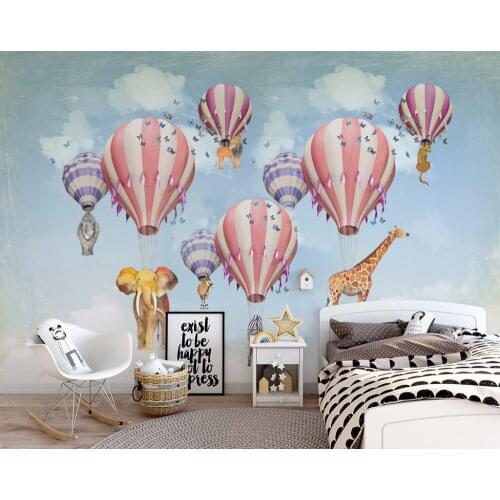 Bacaz Hot Air Balloon Giraffe Elephant Animal 3D Cartoon wallpaper mural for Kids Children room 3d Cartoon Sticker 3d Wall Paper