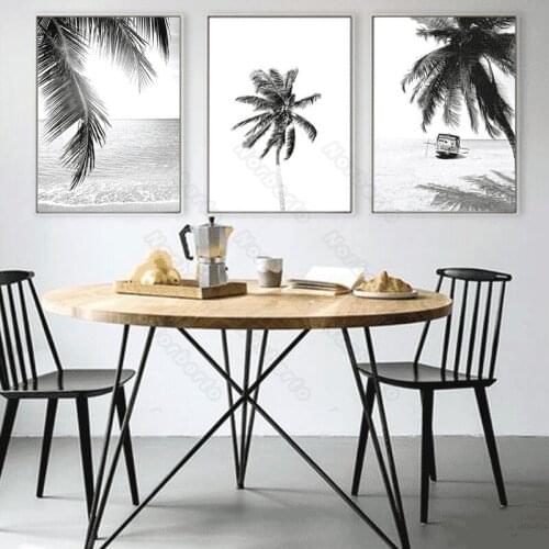 Nordic Style Frameless Canvas Painting Wall Poster Gray Pictures Coconut Palms On The Island for Living Room Bedroom Decoration