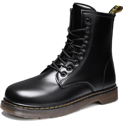 Martin Boots women Shoes Fashion Autumn Black Chelsea Leather Round Toe Lace Up Sewing Plush Non Slip High Top Shoes Male Boots