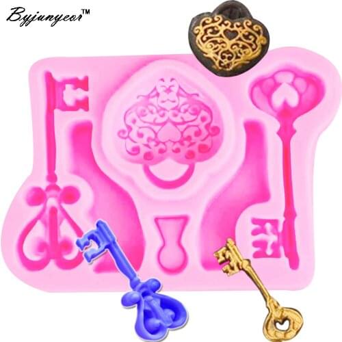 Byjunyeor m586 3D Vintage Key Love UV Resin Silicone Mold Fondant Chocolate Candy Lollipop Crystal Epoxy Soft Clay Bake Tool