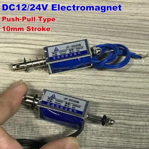 DC 12V 24V Push Pull Through Type Solenoid Electromagnet 10mm Stroke Mini Electric Magnet Household Appliances Spring Magnet
