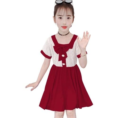 Teenage Girl Dresses Big Bow Girl Child Dress Patchwork Kids Dresses Summer Girls Clothing 6 8 10 12 14