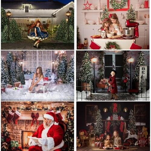 Photography Background Christmas Photo Shoot Xmas Windows Fireplace Backdrop Gifts Snow Green Winter Christmas Trees Photocall