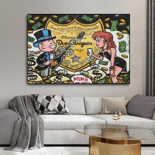 Graffiti Art Champagne Money Poster Alec Monopolyingly Paintings On Canvas Modern Art Decorative Wall Living Room Home Decor