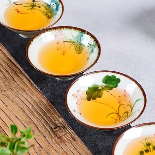 [GRANDNESS] China Tea Cup Handpainted Ceramic Cup Set Chinese Kung Fu Teacup Sets Tea Teacup 50ml Bamboo Hat Cup