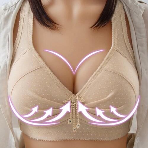 Cotton Bra Back Buckle Women Underwear Plus Size Non-wired Widened Shoulder Straps Comfortable Black Chest Cover