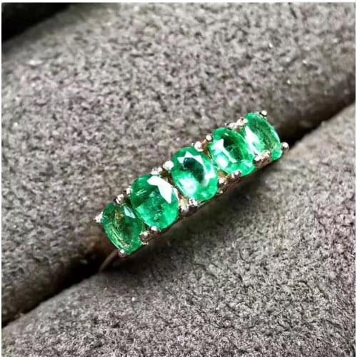 Emerald ring Free shipping Natural real emerald 925 sterling silver 3*4mm 5pcs Fine jewelry