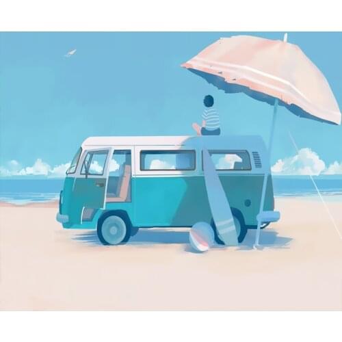 Painting By Numbers DIY beach car Landscape Room Wall Art Unframed Oil Paint For Adults Home Decoration 50x40cm