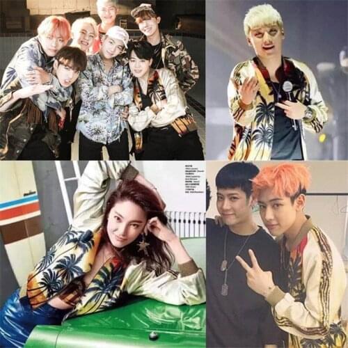 KPOP G-Dragon bigbang Jacket V-neck Coconut Palm Cardigan Printing Baseball Uniform Men and Women Couple Jacket K20