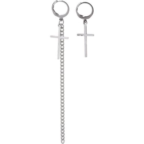 Kpop Korean Titanium Cross Tassel Long Drop Earrings Jewelry Unisex
