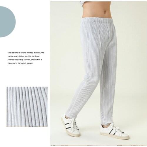 HOT SELLING Miyake fold wen Style fashion solid Slim straight-leg pants men pants IN STOCK