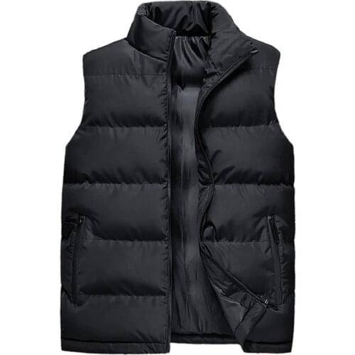 Men Winter Solid Color Sleeveless Vest Jacket Stand Collar Thick Warm Waistcoat