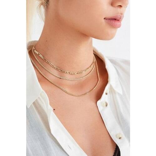 Gold color plated Chain Set Vintage multi-layer necklace women choker jewelry new