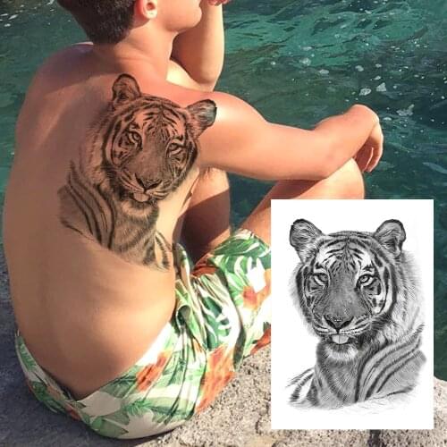 Party Decoration Temporary Tattoos Sticker For Men Adult Realistic Fake Tiger Lion Wolf Tattoo Paste Black Washable Tatoo Decal