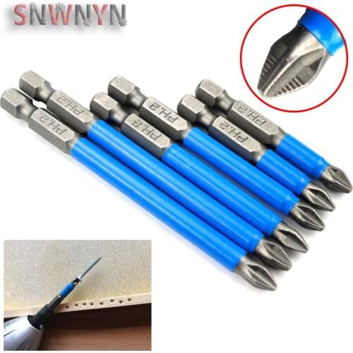 Magnetic Anti Slip Long Reach Electric Screwdriver Bits 1/4" Hex Shank Precision PH2 Single Phillips/Cross Head Power Tools