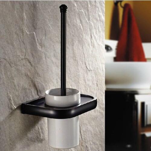 Wall Mounted Black Oil Rubbed Antique Brass Bathroom Toilet Brush Holder Set Bathroom Accessory Single Ceramic Cup mba196