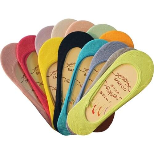 3 Pairs Women Boat Socks Summer Candy Colorful Bamboo Fiber Non-slip Invisible Female Breathable Fashion Girls Cute Socks Meias