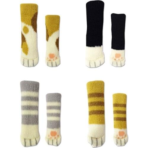 2020 NEW 4Pc Cat Paw Table Foot socks Chair Leg Covers Floor Protectors Non-Slip Knitting Socks For Furniture Cartoon Home Decor