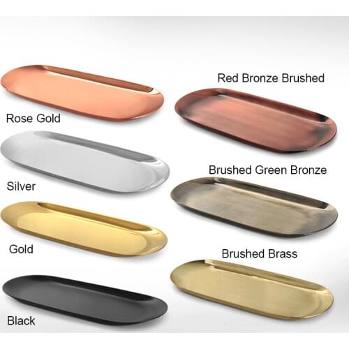 New Stainless Steel Oval Tray 23X9.5x1cm Multi-color Metal Serving Tray for Food Aromatherapy Candle Tool Bathroom Kitchen D