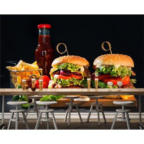 Papel de pared Fast food Hamburger Vegetables Food 3d wallpaper,living room kitchen restaurant fast food shop paper home decor