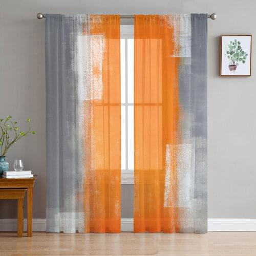 Orange Gray Abstract Texture Curtains for Bedroom Living Room Decoration Sheer Curtains