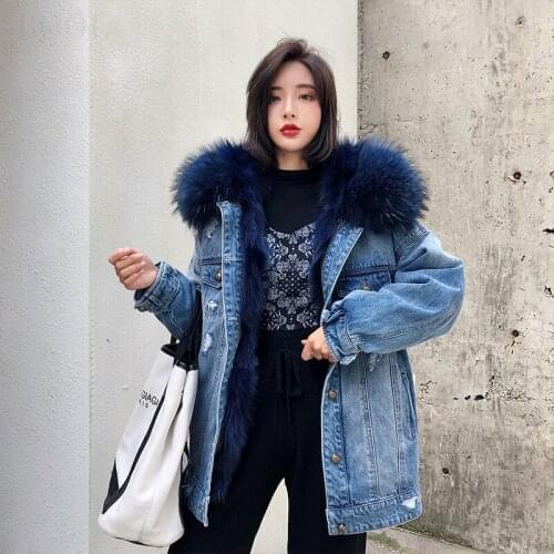 2020 real fur coat women luxurious Large raccoon fur collar hooded coat warm Fox fur liner parkas long winter jacket top quality