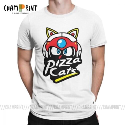 Pizza Cats T Shirts Men Cotton Vintage T-Shirts Crewneck Samurai Pizza Cats Tees Short Sleeve Tops Graphic