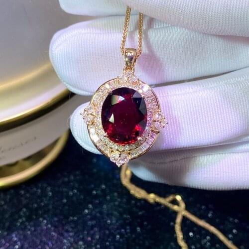 Rubillite Tourmaline Pendant Real 18K Gold Natural Rubillite Tourmaline 5.8ct Gemstones Diamonds Pendant Necklace