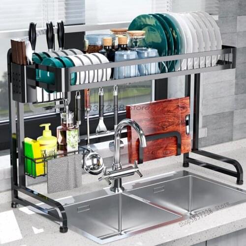 Kitchen Shelves Stainless Steel Sink Drying Dish Rack Pool Dish Drain Storage Rack Household Goods Cupboard