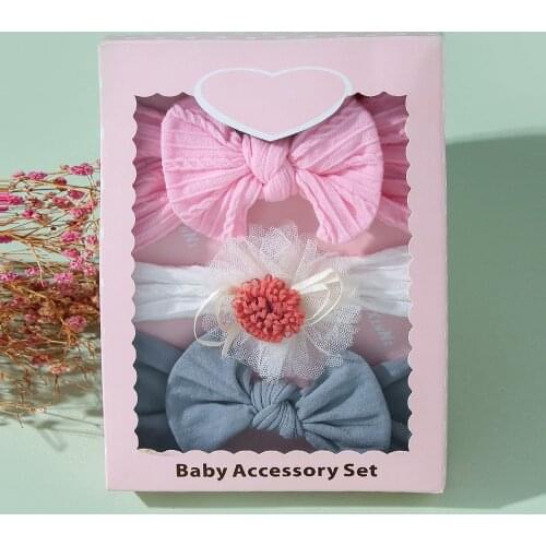 3Pcs Baby Hair Band Set Flower Bow Elastic Baby Girl Headbands Twisted Cable Design Turban Kids Headware Baby Hair Accessories