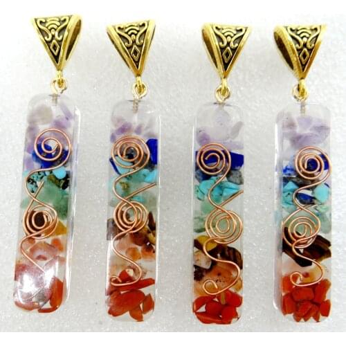 Retro Colorful Chips Natural Stone Amethysts lapis Chakra Orgone Energy Pendant Pendulum Amulet Reiki Healing Pendant 8pcs