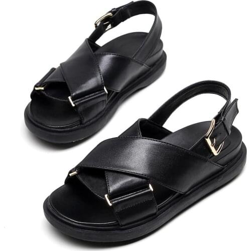 New Summer Women Sandals Open Toe Buckle Sandals Female Casual Womens Flats Black White Platform Sandals Thick Sole Beach Shoes