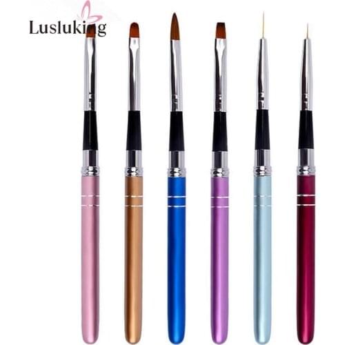 6 Style Nail Art Brush Pen Detachable Metal Flat Crystal Carving Polish Gel UV Painting Drawing Salon Line 3D Tips Tool Manicure