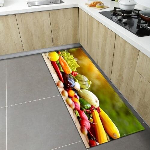 Modern Kitchen Rug Home Hallway Entrance Doormat Bedroom Decor Long Carpet 3D Fruit Pattern Bathroom Balcony Anti-Slip Floor Mat