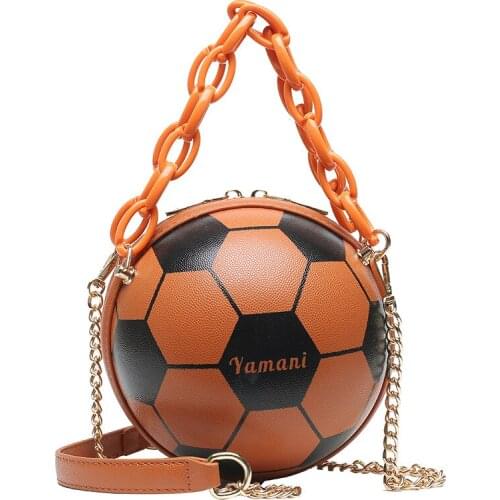 Basketball Football Shaped Shoulder Messenger Bag Purse Tote Mini Crossbody PU Handbag Acrylic Chain Strap For Women Girls