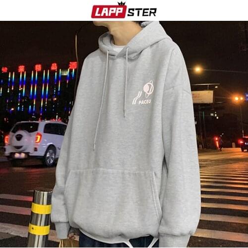 LAPPSTER Streetwear Men Graphic Hoodies Pullover 2020 Autumn Mens Hip Hop Reflective Sweatshirts Male Korean Grey Hooded Hoodie