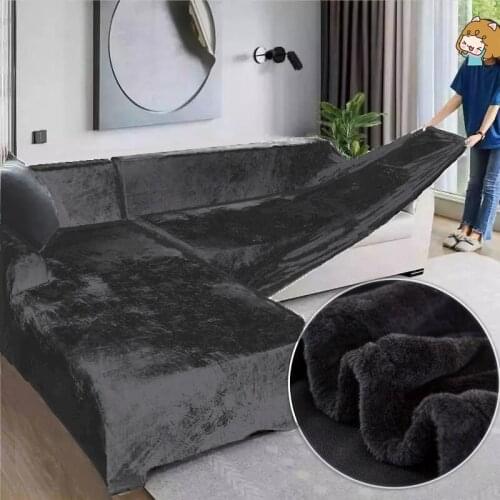Thicken Plush Elastic Sofa Covers for Living Room Sectional Corner Furniture Slipcover Couch Cover 1/2/3/4 Seater Solid Color