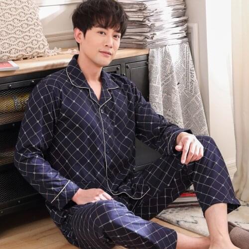Spring Pajamas For Men Cotton Sleepwear Striped Pijama Long Sleeve+Pants 2Pcs Set Female Pyjamas Plus Size 4XL Lounge Homewear