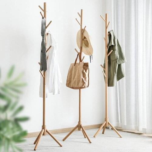 Beech Wood Hanger With Hooks Floor Standing Coat Rack Creative Home Furniture Clothes Hanger Rack Bedroom Wood Drying Rack