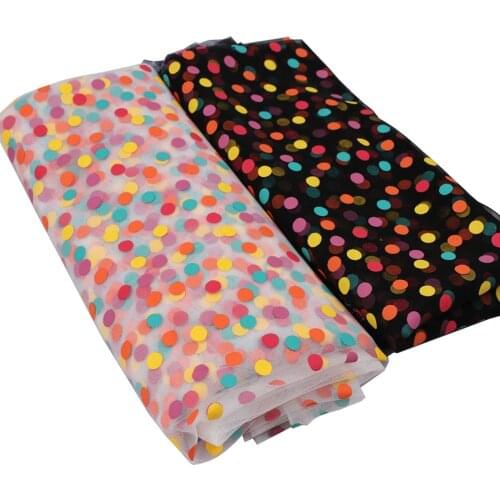 CheerBows 1m Tulle Mesh Fabric Printed Colorful Dots Soft Gauze Fabric for Needlework Clothing Decor DIY Girls Skirts Hair Clips
