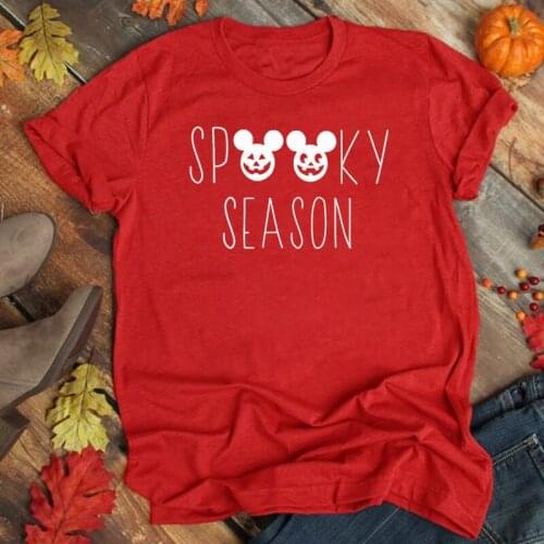 Spooky Season Halloween T-shirt Funny Women O-Neck Slogan Graphic Tee Top Plus Size Cute Autumn Holiday Party Gift Cotton Tshirt