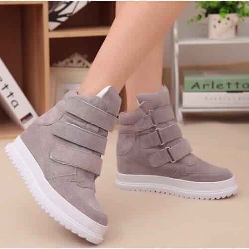 Spring Autumn Women Wedges Chunky Heel Sneakers Height Increase Elevator Genuine Leather Buckle Casual Sport Shoes 35-39 SXQ0626